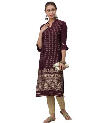 Dark-maroon woven rayon kurtas-and-kurtis 4