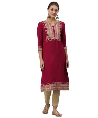 Maroon printed rayon kurtas-and-kurtis 1