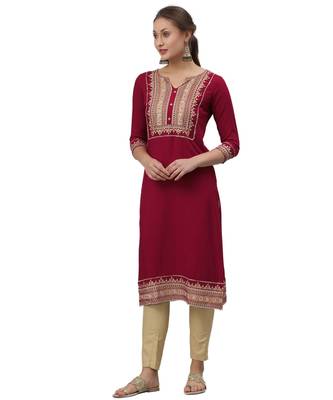 Maroon printed rayon kurtas-and-kurtis 2