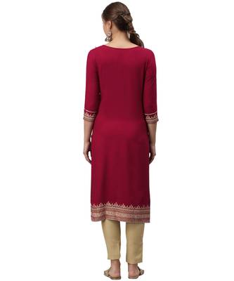 Maroon printed rayon kurtas-and-kurtis 3