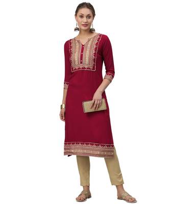 Maroon printed rayon kurtas-and-kurtis 4