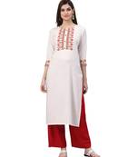 Off-white embroidered cotton kurtas-and-kurtis