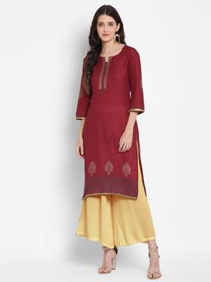  Dark-maroon printed cotton cotton-kurtis 1