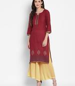 G COLLECTION Dark-maroon printed cotton cotton-kurtis