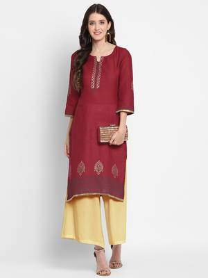 Dark-maroon printed cotton cotton-kurtis 2