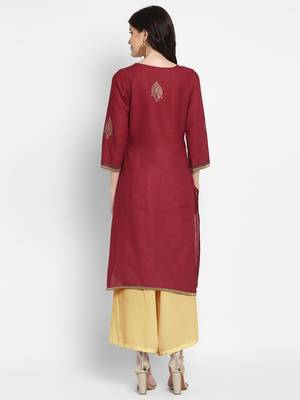  Dark-maroon printed cotton cotton-kurtis 3
