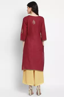  Dark-maroon printed cotton cotton-kurtis