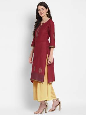  Dark-maroon printed cotton cotton-kurtis 4