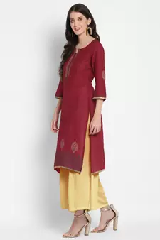  Dark-maroon printed cotton cotton-kurtis