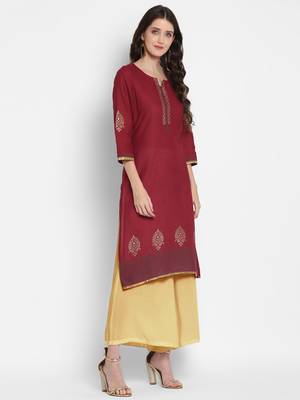  Dark-maroon printed cotton cotton-kurtis 5