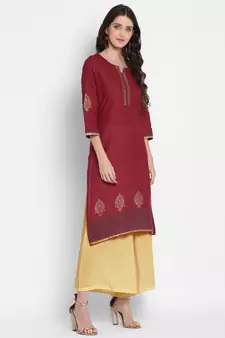  Dark-maroon printed cotton cotton-kurtis