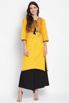 G COLLECTION Yellow printed cotton cotton-kurtis
