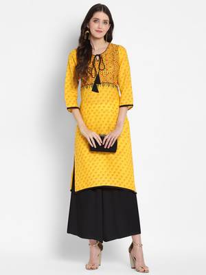 Yellow printed cotton cotton-kurtis 2