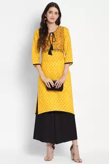 Yellow printed cotton cotton-kurtis