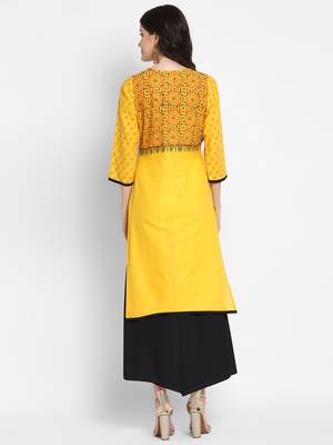 Yellow printed cotton cotton-kurtis 3