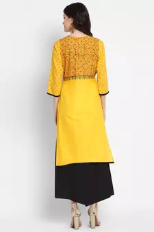 Yellow printed cotton cotton-kurtis