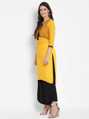 Yellow printed cotton cotton-kurtis 4
