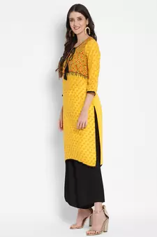 Yellow printed cotton cotton-kurtis