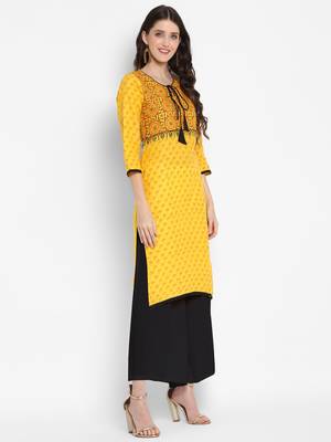 Yellow printed cotton cotton-kurtis 5