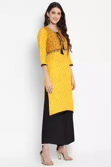 Yellow printed cotton cotton-kurtis