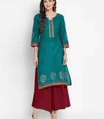 G COLLECTION Dark-turquoise printed cotton cotton-kurtis