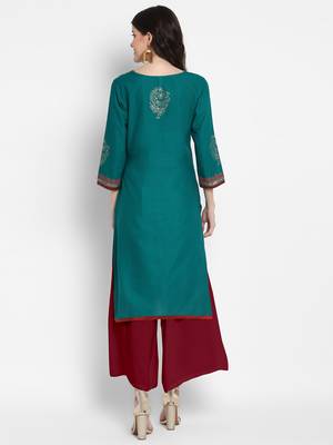 Dark-turquoise printed cotton cotton-kurtis 3