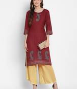 G COLLECTION Dark-maroon printed cotton cotton-kurtis