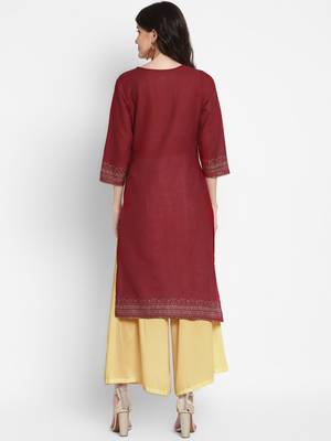 Dark-maroon printed cotton cotton-kurtis 2