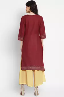 Dark-maroon printed cotton cotton-kurtis
