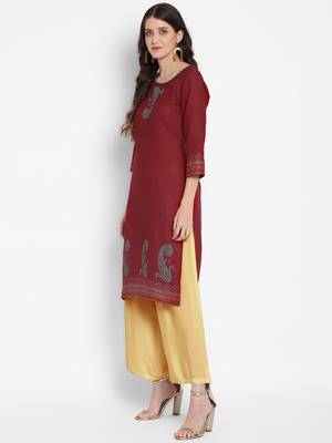 Dark-maroon printed cotton cotton-kurtis 3