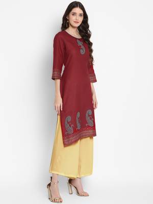 Dark-maroon printed cotton cotton-kurtis 4