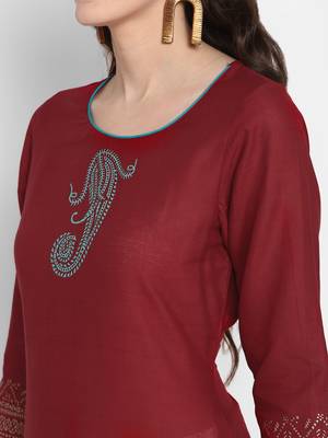 Dark-maroon printed cotton cotton-kurtis 5