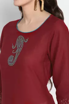 Dark-maroon printed cotton cotton-kurtis