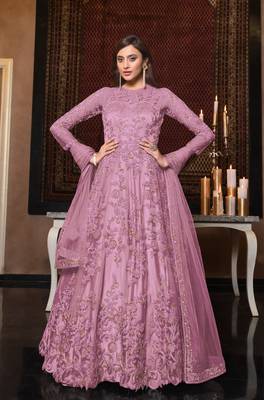 Pink embroidered net salwar 1