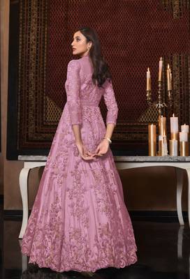 Pink embroidered net salwar 2
