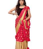 Red embroidered crepe saree with blouse