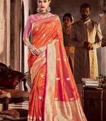 Orange woven silk saree with blouse