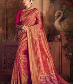 Pink woven silk saree with blouse
