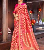 Red woven silk saree with blouse