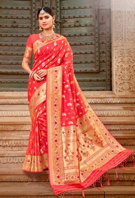 Rose woven silk saree with blouse 1