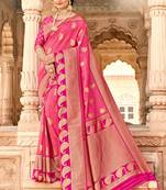 Pink woven silk saree with blouse