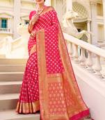 Pink woven silk saree with blouse