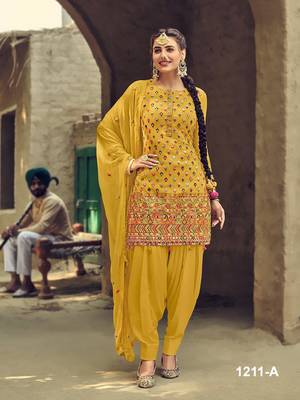 Yellow embroidered faux georgette salwar 1