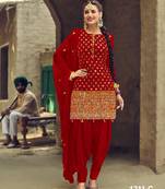Red embroidered faux georgette salwar
