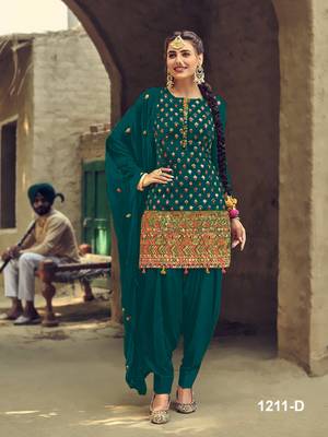 Teal embroidered faux georgette salwar 1