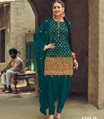Teal embroidered faux georgette salwar