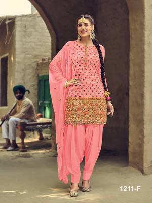 Pink embroidered faux georgette salwar 1
