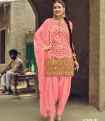 Pink embroidered faux georgette salwar