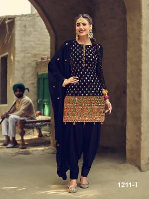 Blue embroidered faux georgette salwar 1
