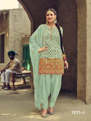 Light-green embroidered faux georgette salwar 1